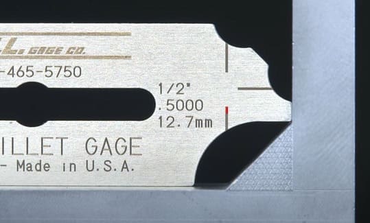 measure fillet weld leg length with standard fillet weld gauge