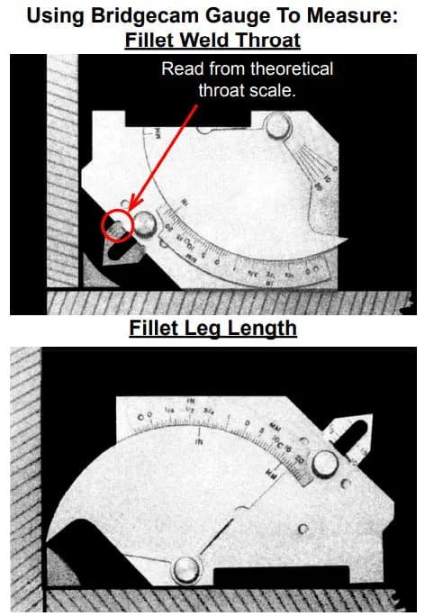 Fillet weld measurement with bridge cam gauge jpg Fillet Weld Leg Length and Throat Size