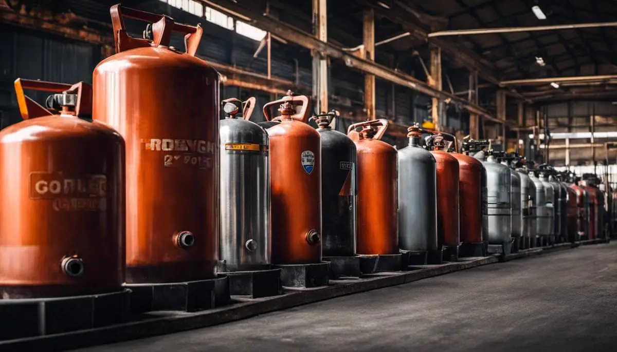 Image of different MIG welding gas cylinders in a workshop